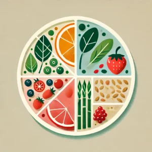 A plate divided into eights and displaying portions of a health plate