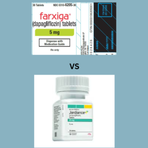 Farxiga package and jardiance 30 ct bottle