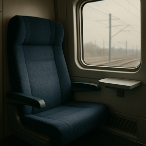A train seat near the window