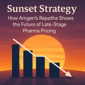 A sun with a bar graph overlayed to convey the fall in revenue of a mature drug product