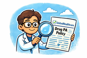 a white coat professional inspecting unitedhealthcare's drug policy